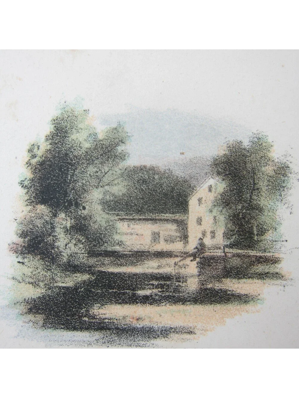 Color Litho Print Artist's Brook Bridge & Mill Meadows North Conway NH Antique